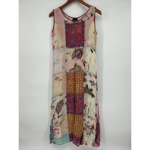 Vintage Sacred Threads Patchwork Dress Size M/L Chiffon Floral Bohemian Maxi 90s - Picture 3 of 14